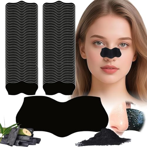 100Pcs Blackhead Remover Strips - Pore Strips - Charcoal Pore Strip for Blackhead Removal – Deeply Cleanses the Nose & Face, Suitable for All Skin Types, Effective for Men and Women (Black)