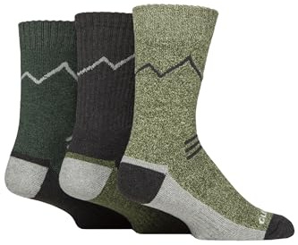 Glenmuir Mens Fully Cushioned Boot Socks – 3 Pairs Thick Warm Outdoor Work Hiking Walking Socks, Soft Breathable Cotton Blend, Durable Comfort Fit for Boots, Size 7-11 UK Green/Charcoal
