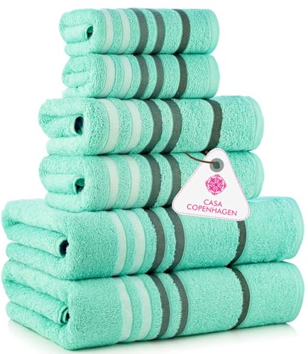 Casa Copenhagen 6-teiliges Badehandtuch-Geschenkset, 600 g/m², Aquablau | Exotic 100% reine ägyptische Baumwolle: 2 Badetücher, 2 Handtücher, 2 Waschlappen(Geschenkset Damen & Herren)
