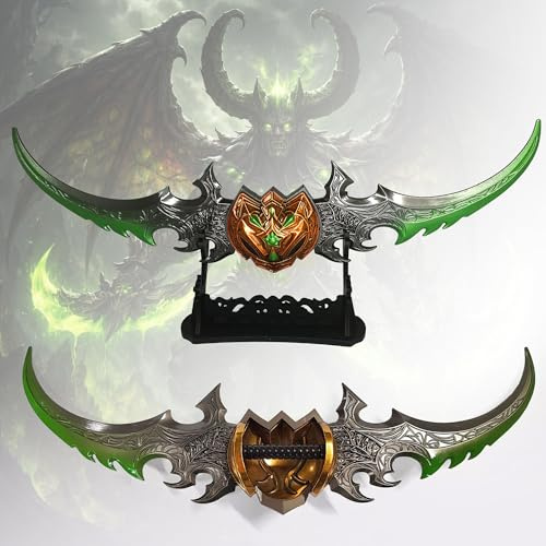 Swords and more World of Warcraft Réplique de Warglaive of Azzinoth | Arme de tempête Illidan de 27 cm | Miniature en alliage de zinc | Collection Wow pour bureau et présentation | Cadeau de joueur