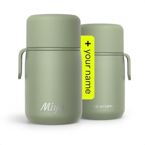 LARS NYSØM Contenitore termico per alimenti personalizzato in acciaio inox con barattolo isolato & contenitore sottovuoto con incisione - Idea regalo con nome per uomini e donne (Sage Green, 700ml)