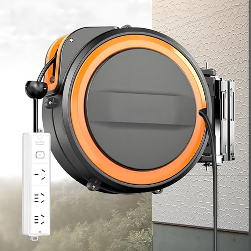 Retractable Extension Cable Reel with 16A Socket, Adjustable Positioning and 180° Rotation for Car Repair and Workshop Use