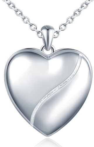 MICSAVI Bilder Medaillon Herz Halskette mit 925 Sterling Silber Herz Anhänger Personalisierte Foto Kette Schmuck für Damen Mädchen
