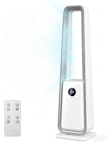 Aiorber Ventilador de Torre con Mando a Distancia: Ventilador Silencioso Sin Aspas con Oscilación de 75° 3 Modos Temporizador 12H - Ventiladores de Pie para Dormitorio/Salón/Oficina/Habitación/Hogar