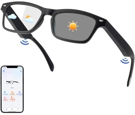 Tulbeys Bluetooth AI Smart Brille mit Farbwechselnden Gläsern | 160+ Sprachen, Integrierter Lautsprecher, Echtzeit Sprachtranslator, Für Geschäftsreisen, Meetings & Business
