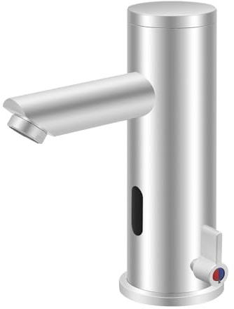HazLope Robinet Mitigeur Électrique, Robinet à Capteur sans Contact pour Lavabo Cuisine, Robinet Infrarouge Eau Chaude Froide avec Batterie, Laiton Chromé Anti-Calcaire, 15cm de Détection