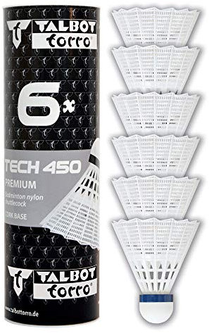 Talbot Torro Unisex Adult Badmintonball Tech 450, Premium Nylonfederball, 6er Dose, Korb:weiß medium, Korb: Weiß-Blau/Mittel, one Size