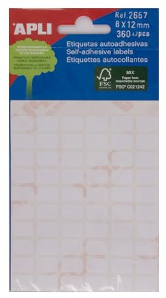 Apli Mini Klebeetiketten, 8 x 12 mm, Weiß, 360 Stück