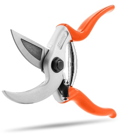 STOCKER Profi Amboss-Schere 21 cm - Geschwungene Klinge, PVC-Griffe, Ø 25 mm Schnittstärke, 210 g – Gartenschere und Staudenschere für Hobbygärtner und Weinbau