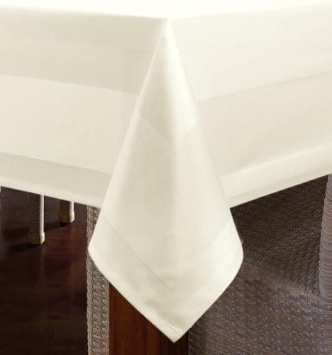 texpot Tischdecke 130 x 280 cm mit Atlaskante aus 100% Baumwolle - Farbe Sekt - 90 Grad waschbar Damast