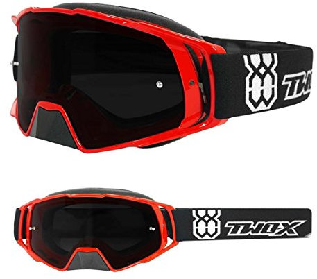 TWO-X Cross-Brille - Motocross-Brille mit getöntem schwarzen Glas - Motorrad-Brille - Enduro & Downhill - Schutz-Brille - Modell Rocket - Rot