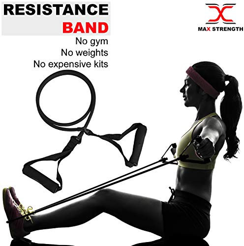 Max Strength® Rubber Resistance Band Cord Fitness Tube Home Gym Exercise Training with Handles