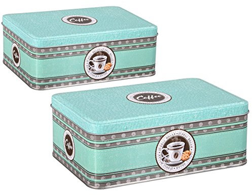 tea4chill Keksdosen Set 2 Stück Coffee Break rechteckig mit Scharnierdeckel und eleganten Prägungen 190 x 126 x 70mm (LxBxH)