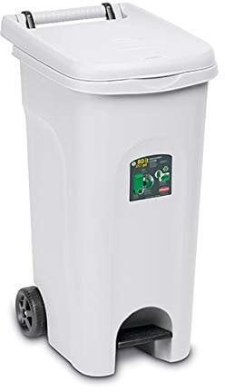 Stefanplast Urban Eco Mülleimer mit Rädern, mit Pedal, Weiß, 38 x 51 x 80 cm, Metall, Einheitsgröße