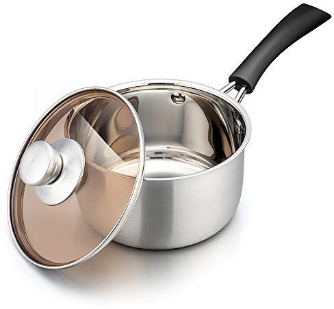 TeamFar Saucepan with Lid, 2 qt Sauce Cooking Pot Milk Pan Stainless Steel