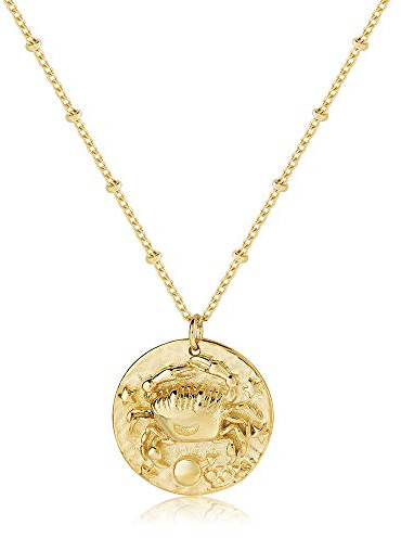 Zodiac Coin Embossed Choker Necklace Disc 12 Constellation Astrology Horoscope 14K Gold Plated Round Pendant Personalized Necklace Gift for Women Men Cancer