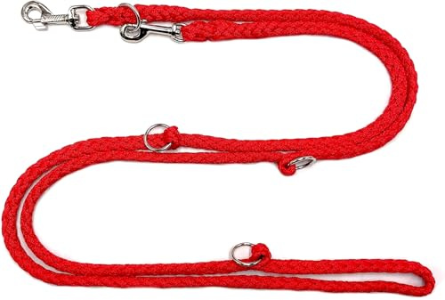 Hundeleine Doppelleine Übungsleine Führleine für mittlere Hunde bis 45 Kg über 39 Farben sehr stabil (3,50 m, Rot)