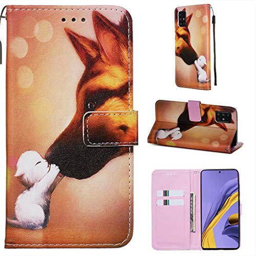 NiaCoCo Case for Samsung Galaxy A51 4G Case Cover 3D Image PU Leather Wallet Case Cover Card Slot Magnetic Closure Flip Kickstand+Screen Protector 1 PCS (Dog Kiss)
