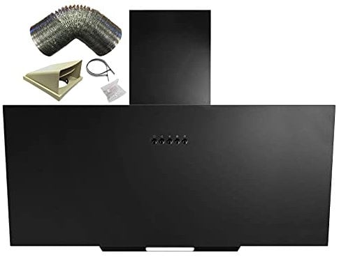 SIA AH70BL 70cm Black Angled Glass Chimney Kitchen Cooker Hood Fan & 3m Ducting