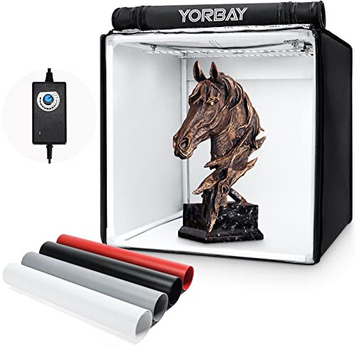Yorbay Fotostudio Set 40 x 40 x 40cm CRI 95+ LED-Fotobox Lichtbox Lichtwürfel Profi Fotografie Lichtzelt inkl. 4 PVC-Hintergrundfolien (schwarz, weiß, grau, rot) Mehrweg