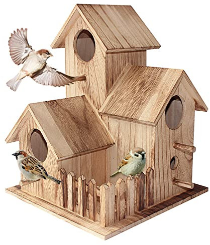 Nistkasten Meisen Holz, Vogelhaus Wetterfest Ohne Ständer, Vogelhäuschen Balkongeländer, Nistkästen für Vögel Bausatz Landhaus Outdoor Vogelvilla Naturholz DIY Deko Garten Fensterbank (Retro)