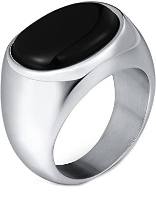Mesnt Verlobung Freundschaftsring Ringe Siegelring mit Schwarz Ovalstein Edelstahlring Herren Mit Stein Geschenk für Freund, Größe 60 (19.1)