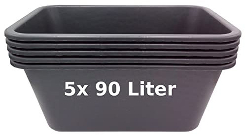 BURI 5 bandejas para mortero de 90 litros, rectangulares, color negro – Cubo de albañilería de construcción – Cubo de mortero de Alemania extremadamente robusto y resistente
