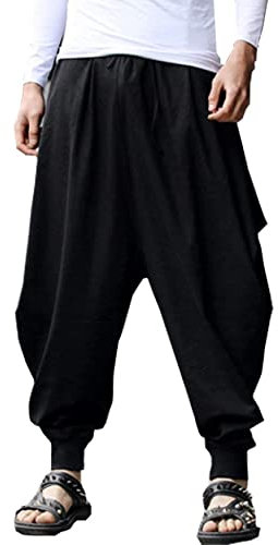 ellazhu Herren Casual Haremshose mit Elastischer Taille Einfarbig Jogginghose GYM22 Schwarz01