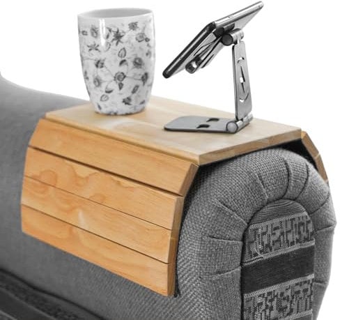 WINSOME Wooden Sofa Arm Tray Foldable Sofa Tray Couch Armrest Table Flexible Arm chair Tray Perfect for Drink Snacks, Magazine, and Remote