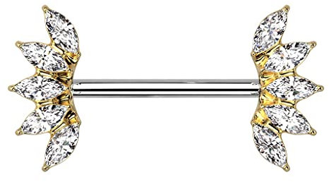 beyoutifulthings Brustwarzen-piercing Kristall-Fächer Zirkonia Clear Brust-piercing Nippel-piercing Chirurgenstahl Gold Roségold Stab 1,6/16mm