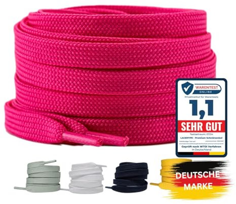 LaceHype 2 Paar Premium Schnürsenkel flach [10 mm breit ] LC1 reißfest Schuhbänder Ersatz Shoelaces aus Polyester für Sneaker, Sportschuhe, Laufschuhe, Turnschuhe (Neon Pink, 100)