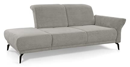 CAVADORE Recamiere Cooper / Luftige Chaiselongue mit Armlehne rechts, schwarzen Metallfüßen und feinem Cord-Bezug / 211 x 88 x 123 / Cord, Hellgrau