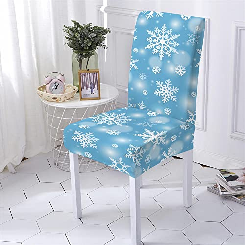 Highdi Weihnachten Stretch Stuhlhussen mit Schneeflocke Bedruckter Stuhlbezug Waschbar Universal Elastisch Stuhlüberzug für Esszimmer, Hotel, Bankett,Weihnachtsdekor (4er Set,Blaue Schneeflocke)