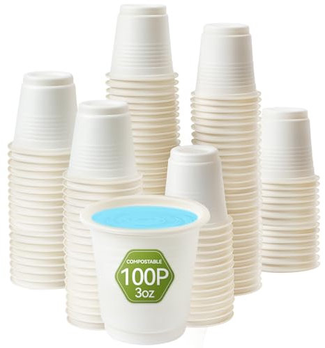 Compostable Disposable 3oz Bathroom Cups 100P Mouthwash Eco Friendly Plastic Paper Cups Biodegradable Bath Rinse Medicine Urine Cups Replace Mini Small Bathroom Cups 3 oz Paper Plastic Cup
