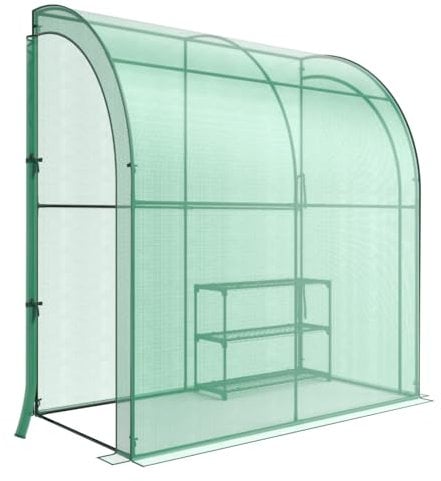 RELAX4LIFE Gewächshaus, Winter Foliengewächshaus mit 3-stöckigem Blumenregal, Wandgewächshaus mit 2 aufrollbaren Türen, Riegelsberger Anlehngewächshaus, 198,5 x 98 x 215 cm