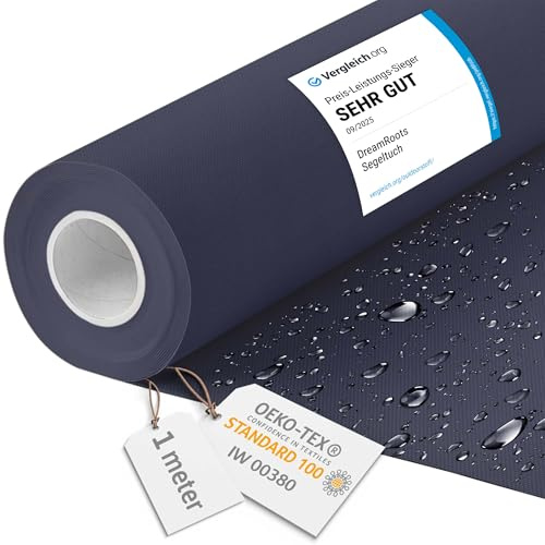DreamRoots Markisenstoff wasserdicht Meterware, Marineblau, 1 m | Oxford Segeltuch, Polsterstoff, 160 cm breit, 220 g/m² 600D, wasserabweisend, für außen & Deko