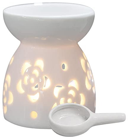 Duftlampe Keramik Weiß, Duftlicht Keramik mit Kerzenhalter Teelichthalter, Ätherisches Öl Brenner, Aromalampe für ätherische öle Teelicht, Aromabrenner für Duftöl Duftwachs, Zuhause Schlafzimmer