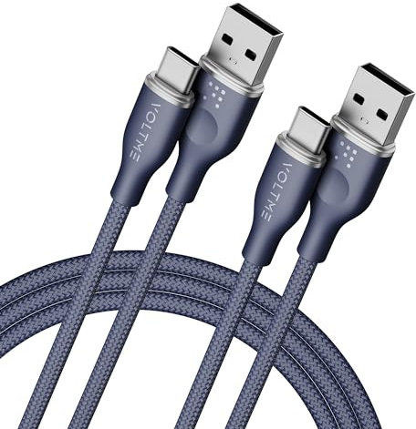 VOLTME Lot de 2 Câble USB vers USB C 3A Nylon Tressé 1,80m, RUGG Câble USB Type C Charge Rapide Compatible avec Pixel 7/6 Pro/5/4XL, iPad Pro, Galaxy S10, Moto G7 Plus, Redmi Note 10 9, etc (bleu)
