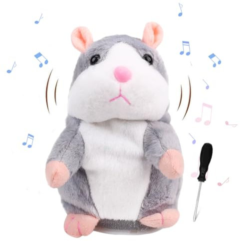 Wishstar Sprechender Hamster,Hamster sprechend,Sprechendes und Wiederholt Kinder Stofftiere,Plüsch Hamster Spielzeug,Geeignet für Kinder Interaktion, Kindergeburtstag Geschenk(Grau)