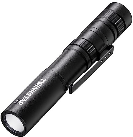 twinkstar Mini Lampe de Poche LED, Lampe Torche LED Super Lumineuse à Piles, Lampe de Poche EDC Portable avec Pince, 5 Modes d'Éclairage pour le Camping, la Randonnée, la Pêche