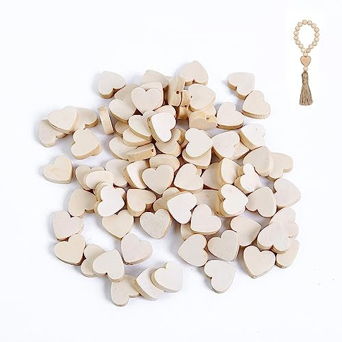 TUKEVA 100 Stück Liebes-Holzperlen Zum Basteln, Fädeln und Bemalen - Herz-Schmuck Halskette Abstandsperlen Abstandshalter für Valentinstag (Hölzernes)
