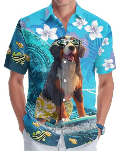 GEPOS Hund Herren Knopf Hemd Tropischer Hund Hawaiihemd für Unisex Sommer Geburtstagsgeschenk für Männer Strand Herren T-Shirt, Berg Berg, S