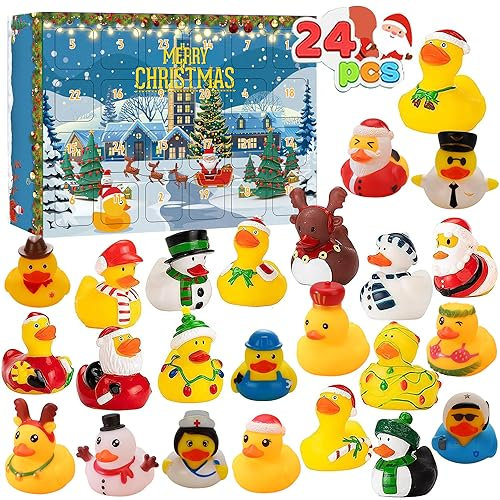 LATERN 2024 Adventskalender, 24 Tage Weihnachts Countdown mit 24 Gummienten Lustiges Duckie Badespielzeug für 3 bis 9 Jahren Kinder Partygeschenk Geschenke Weihnachten Dekoration (32cm x 22cm)