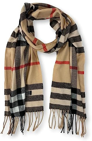 KARMA.DIEM Karierter Schal - Angenehm Weich - Schal kariert für Damen und Herren - Perfekt für Herbst und Winter 35x180cm (beige)