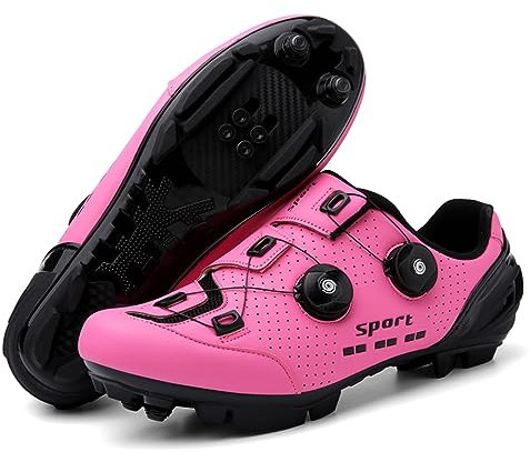 PENXZT Scarpe ciclistiche da Donna Compatibile con Peloton e Look Delta/SPD pelots Peloton Bici da Strada per Interni e Scarpe da Mountain Bike per Esterni,Rose Red b,38 EU