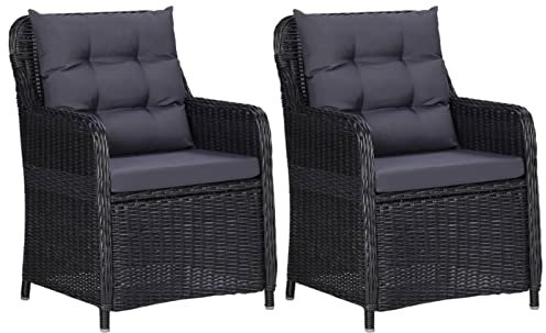 CIADAZ Gartenstühle 2 STK. mit Auflagen, Balkonstuhl Hochlehner, Terrassenstuhl, Gartenmöbel Set, Balkon Stühle, Terrassenmöbel, Poly Rattan Schwarz -at