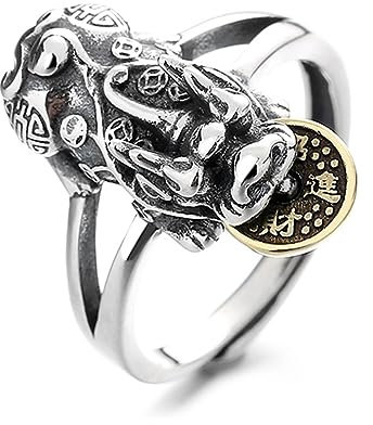 RobertDTesta Frauen S925 Sterling Silber Pixiu Ring, Einstellbar Vintage Pixiu Ring,Silber,8