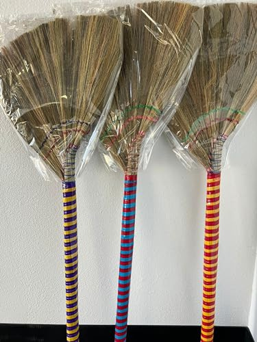 Auténtico Juego de 3 escobas asiáticas Hechas a Mano, Escoba de Paja vietnamita Premium, 40 Pulgadas de Longitud
