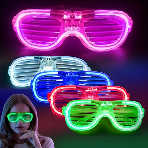 Yomaido Neon-Leuchtbrillen für Partys – 5 Stück LED-Shutter-Schattierungen, Brillen für Konzerte, Weihnachten, Halloween, Geburtstag, Silvester, Party-Dekorationen
