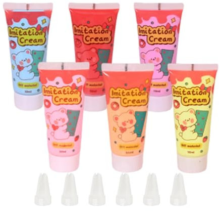 harayaa 6 Pieces Simulation Whipped Cream Glue Set, DIY Phone Case Making 50G Crafting Mixed Colors, Handmade for Moulding Hair Clip, Style B
